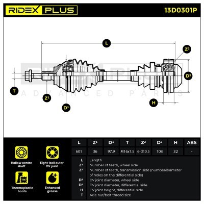 Półoś Napędowa RIDEX 13D0301P 13D0301P - foto 9