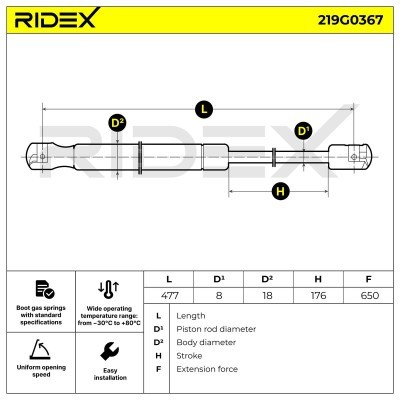 Amortyzator Pokrywy Bagażnika RIDEX 219G0367 219G0367 - foto 7