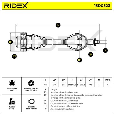 Półoś Napędowa RIDEX 13D0523 13D0523 - foto 6
