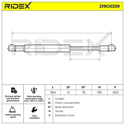 Amortyzator Pokrywy Bagażnika RIDEX 219G0339 219G0339 - foto 7