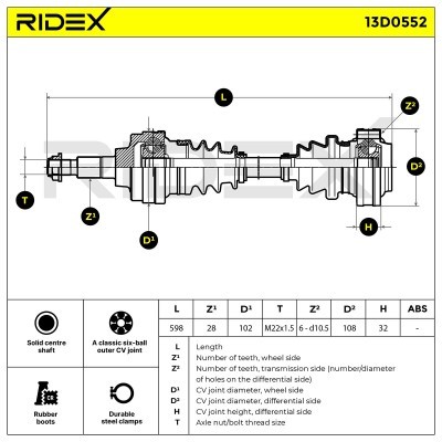 Półoś Napędowa RIDEX 13D0552 13D0552 - foto 6