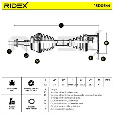 Półoś Napędowa RIDEX 13D0644 13D0644 - foto 8
