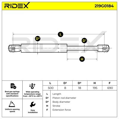 Amortyzator Pokrywy Bagażnika RIDEX 219G0184 219G0184 - foto 7