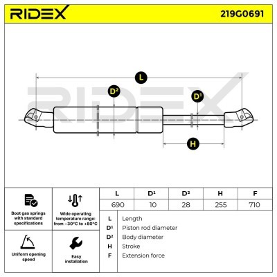 Amortyzator Pokrywy Bagażnika RIDEX 219G0691 219G0691 - foto 7