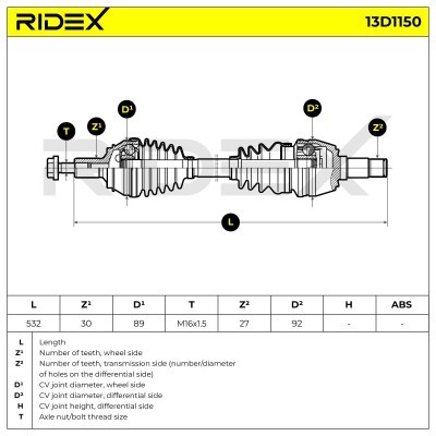 Półoś Napędowa RIDEX 13D1150 13D1150 - foto 7