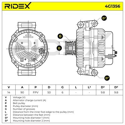 Alternator RIDEX 4G1356 4G1356 - foto 8