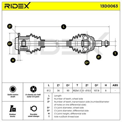 Półoś Napędowa RIDEX 13D0063 13D0063 - foto 6
