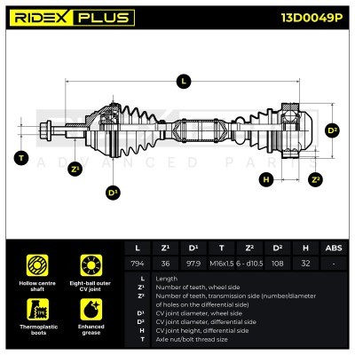 Półoś Napędowa RIDEX 13D0049P 13D0049P - foto 3