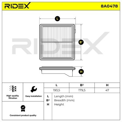 Filtr Powietrza RIDEX 8A0478 8A0478 - foto 6