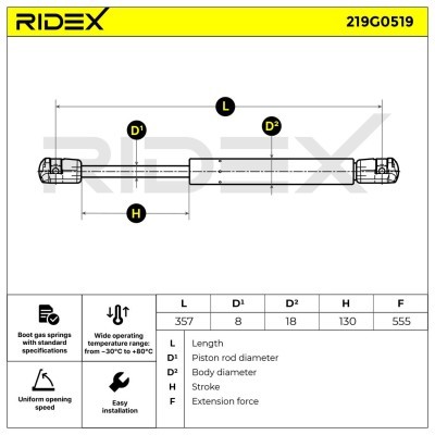Amortyzator Pokrywy Bagażnika RIDEX 219G0519 219G0519 - foto 7