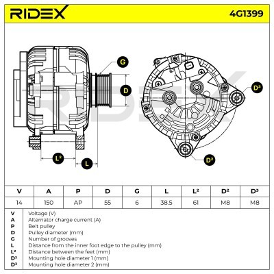 Alternator RIDEX 4G1399 4G1399 - foto 5