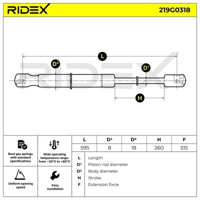 Amortyzator Pokrywy Bagażnika RIDEX 219G0318 219G0318 - foto 7