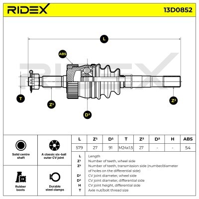 Półoś Napędowa RIDEX 13D0852 13D0852 - foto 6