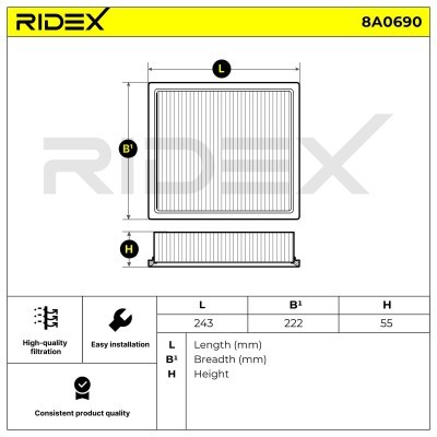 Filtr Powietrza RIDEX 8A0690 8A0690 - foto 6