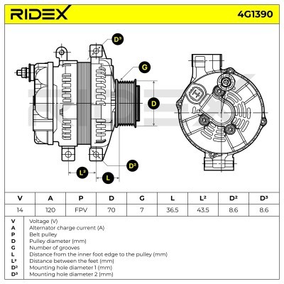 Alternator RIDEX 4G1390 4G1390 - foto 7