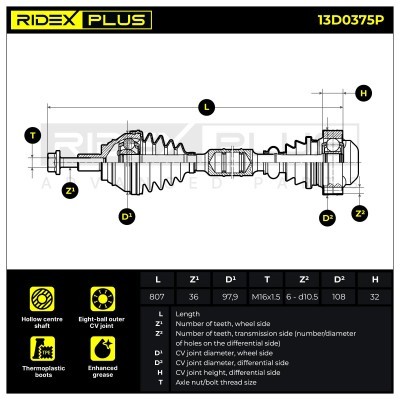 Półoś Napędowa RIDEX 13D0375P 13D0375P - foto 9