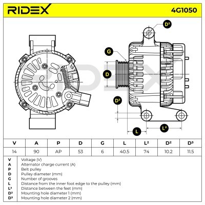 Alternator RIDEX 4G1050 4G1050 - foto 7