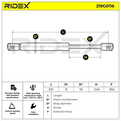 Amortyzator Pokrywy Bagażnika RIDEX 219G0116 219G0116 - foto 8