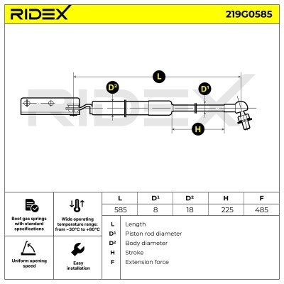 Amortyzator Pokrywy Bagażnika RIDEX 219G0585 219G0585 - foto 6