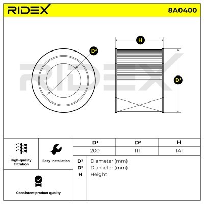 Filtr Powietrza RIDEX 8A0400 8A0400 - foto 5