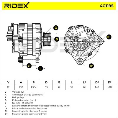Alternator RIDEX 4G1195 4G1195 - foto 7