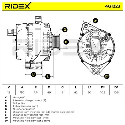 Alternator RIDEX 4G1223 4G1223 - foto 5