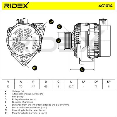 Alternator RIDEX 4G1014 4G1014 - foto 8