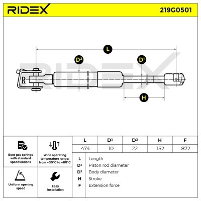 Amortyzator Pokrywy Bagażnika RIDEX 219G0501 219G0501 - foto 2