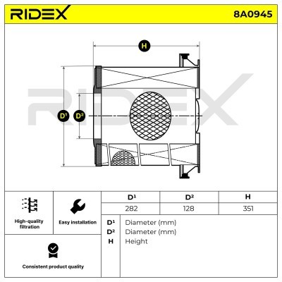 Filtr Powietrza RIDEX 8A0945 8A0945 - foto 7