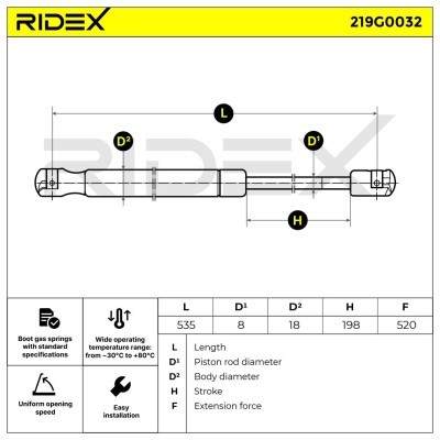 Amortyzator Pokrywy Bagażnika RIDEX 219G0032 219G0032 - foto 3