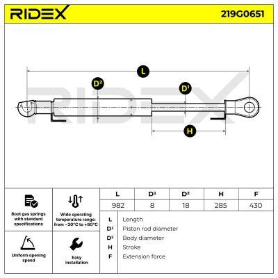 Amortyzator Pokrywy Bagażnika RIDEX 219G0651 219G0651 - foto 6