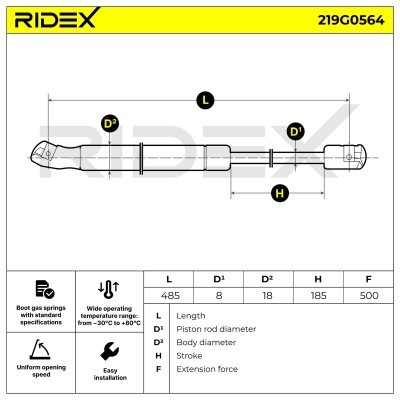 Amortyzator Pokrywy Bagażnika RIDEX 219G0564 219G0564 - foto 6