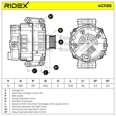Alternator RIDEX 4G1105 4G1105 - foto 5