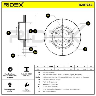 Tarcza hamulcowa RIDEX 82B1734 82B1734 - foto 7