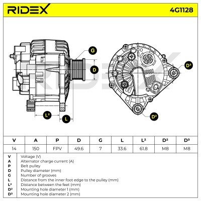 Alternator RIDEX 4G1128 4G1128 - foto 7
