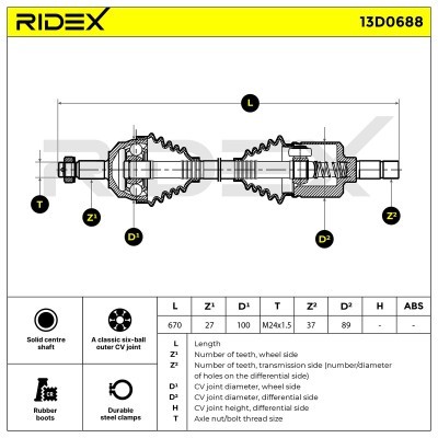 Półoś Napędowa RIDEX 13D0688 13D0688 - foto 7