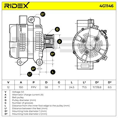Alternator RIDEX 4G1146 4G1146 - foto 5