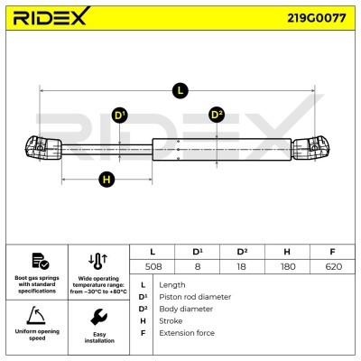 Amortyzator Pokrywy Bagażnika RIDEX 219G0077 219G0077 - foto 7