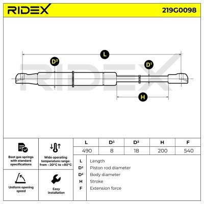 Amortyzator Pokrywy Bagażnika RIDEX 219G0098 219G0098 - foto 8