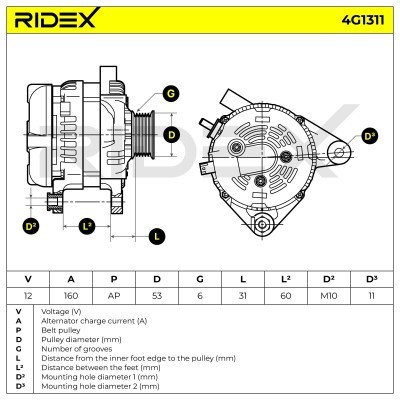Alternator RIDEX 4G1311 4G1311 - foto 6