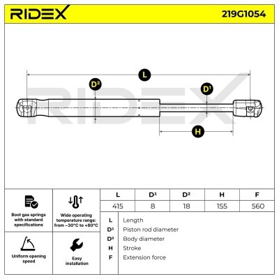 Amortyzator Pokrywy Bagażnika RIDEX 219G1054 219G1054 - foto 6