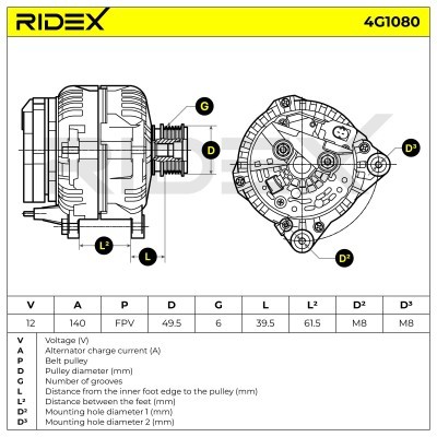 Alternator RIDEX 4G1080 4G1080 - foto 7