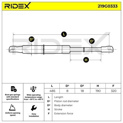 Amortyzator Pokrywy Bagażnika RIDEX 219G0333 219G0333 - foto 7