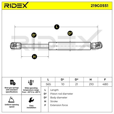Amortyzator Pokrywy Bagażnika RIDEX 219G0551 219G0551 - foto 3