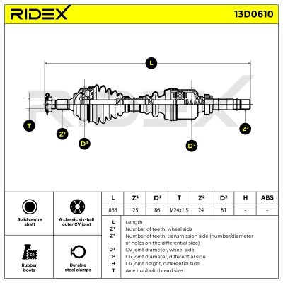 Półoś Napędowa RIDEX 13D0610 13D0610 - foto 7
