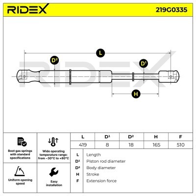 Amortyzator Pokrywy Bagażnika RIDEX 219G0335 219G0335 - foto 8