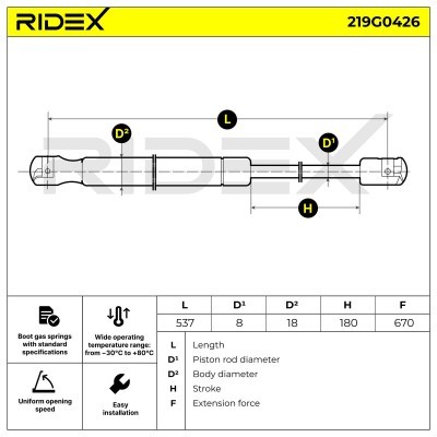 Amortyzator Pokrywy Bagażnika RIDEX 219G0426 219G0426 - foto 7