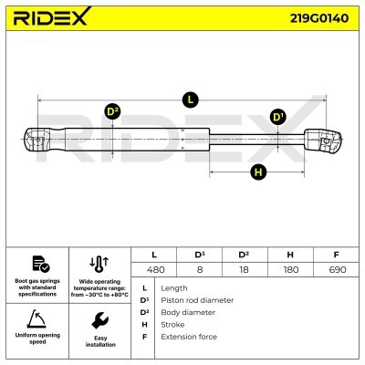 Amortyzator Pokrywy Bagażnika RIDEX 219G0140 219G0140 - foto 7
