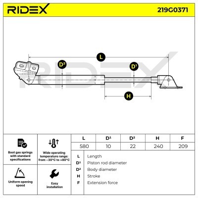Amortyzator Pokrywy Bagażnika RIDEX 219G0371 219G0371 - foto 3