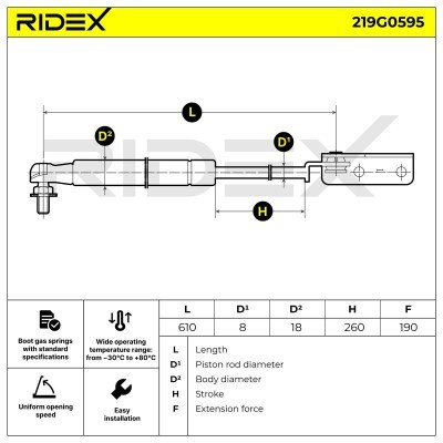 Amortyzator Pokrywy Bagażnika RIDEX 219G0595 219G0595 - foto 2